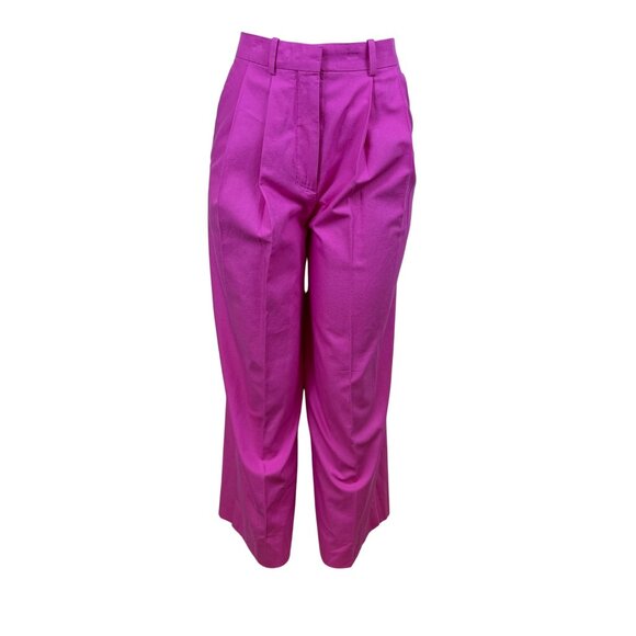 Cos Women’s Pink Cotton Pleated High-Waist Wide-Leg Trousers Size 2 - Picture 1 of 10